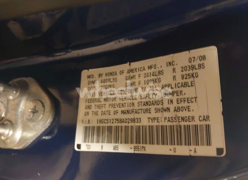 Photo 9 of 2008 Honda Accord 2.4 EX (VIN 1HGCS12758A029833)