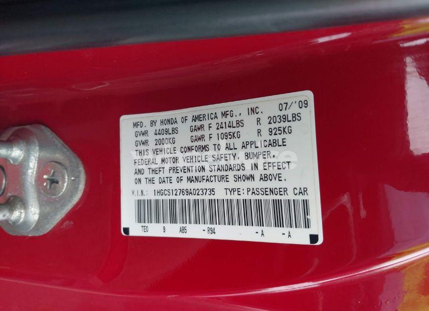 Photo 9 of 2009 Honda Accord 2.4 EX (VIN 1HGCS12769A023735)