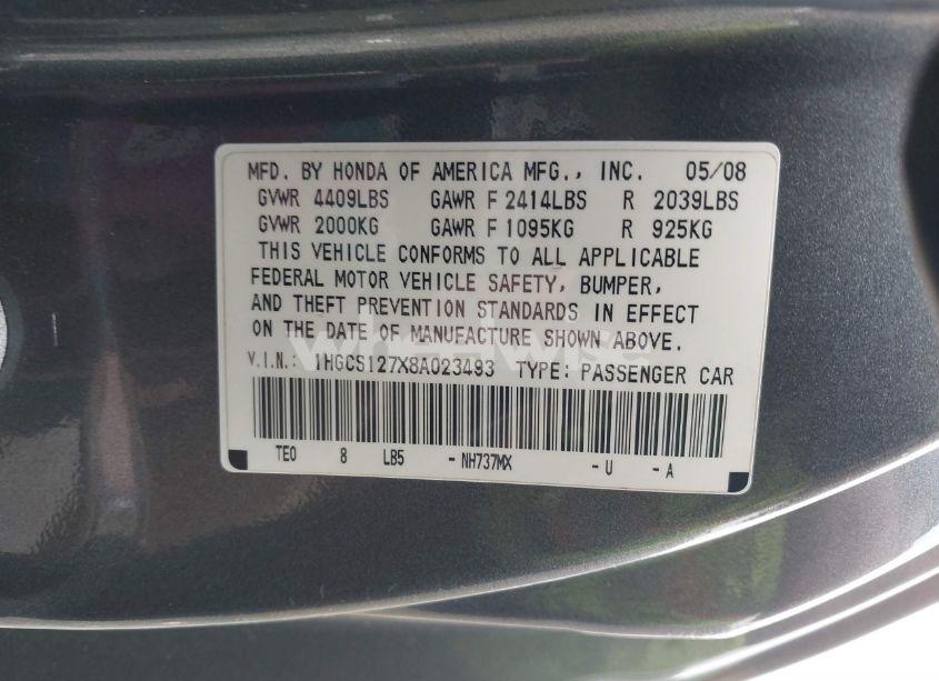 Photo 9 of 2008 Honda Accord 2.4 EX (VIN 1HGCS127X8A023493)