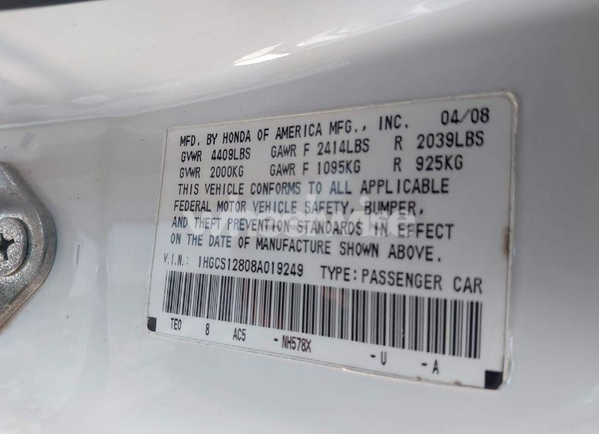 Photo 9 of 2008 Honda Accord 2.4 EX-L (VIN 1HGCS12808A019249)