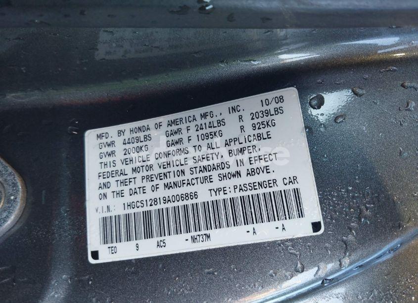 Photo 9 of 2009 Honda Accord 2.4 EX-L (VIN 1HGCS12819A006866)