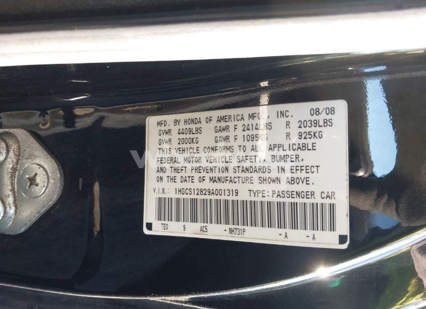Photo 9 of 2009 Honda Accord 2.4 EX-L (VIN 1HGCS12829A001319)