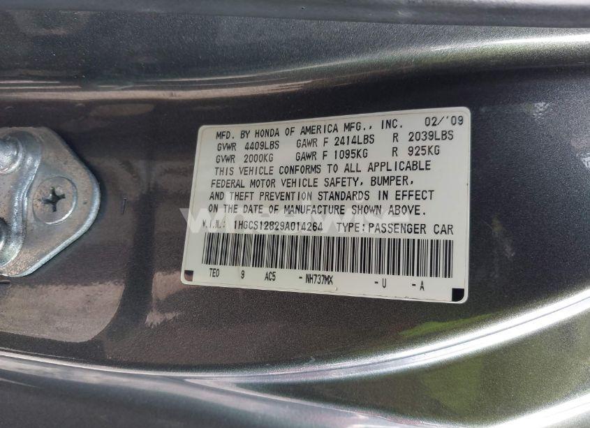 Photo 9 of 2009 Honda Accord 2.4 EX-L (VIN 1HGCS12829A014264)