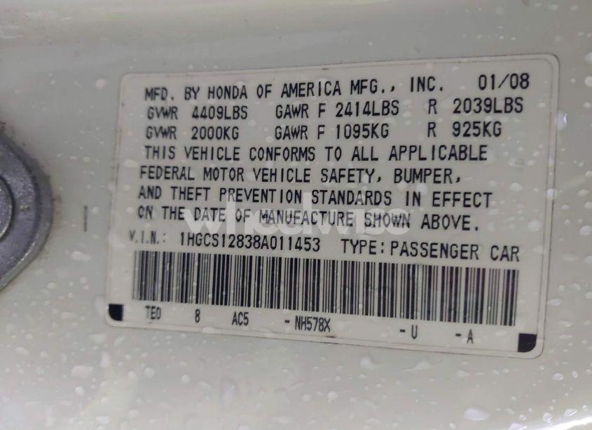Photo 9 of 2008 Honda Accord 2.4 EX-L (VIN 1HGCS12838A011453)