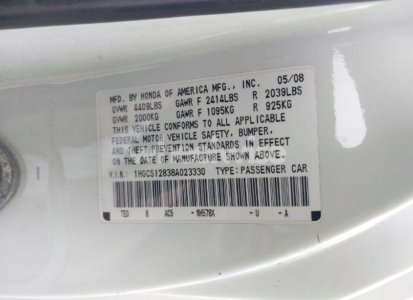 Photo 9 of 2008 Honda Accord 2.4 EX-L (VIN 1HGCS12838A023330)