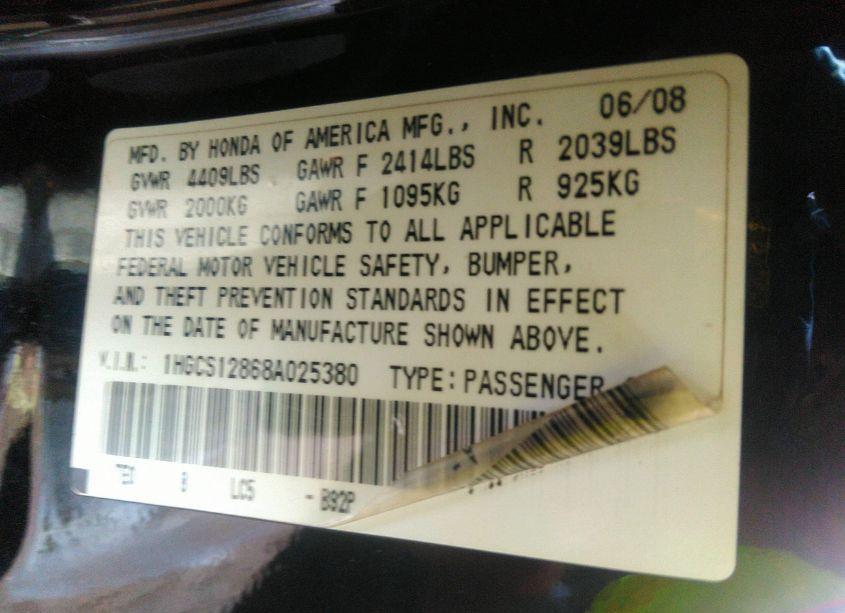 Photo 9 of 2008 Honda Accord 2.4 EX-L (VIN 1HGCS12868A025380)