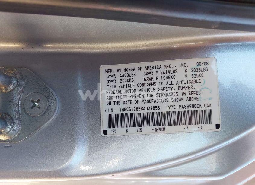 Photo 9 of 2008 Honda Accord 2.4 EX-L (VIN 1HGCS12868A027856)