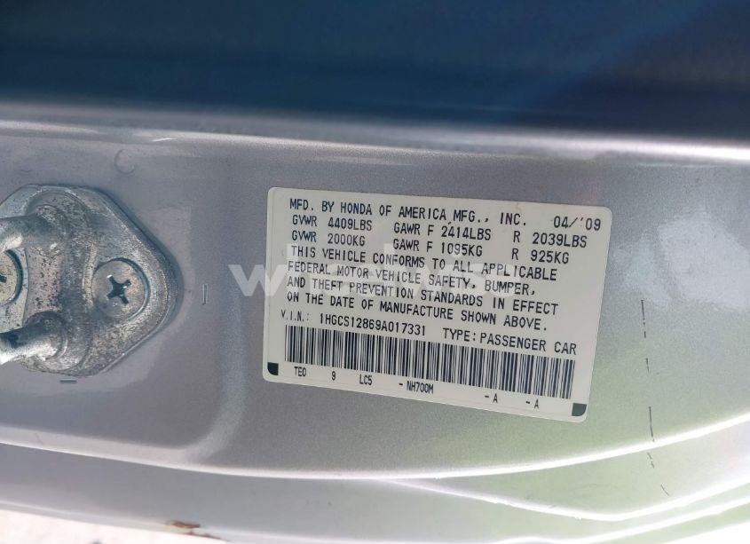 Photo 9 of 2009 Honda Accord 2.4 EX-L (VIN 1HGCS12869A017331)