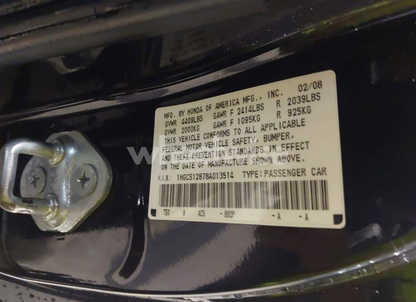 Photo 9 of 2008 Honda Accord 2.4 EX-L (VIN 1HGCS12878A013514)