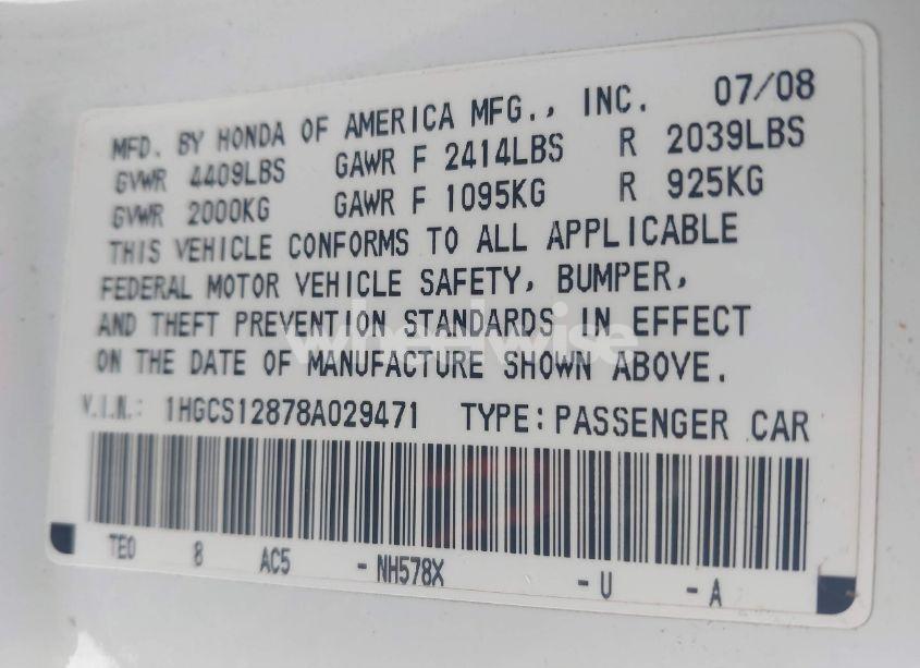 Photo 9 of 2008 Honda Accord 2.4 EX-L (VIN 1HGCS12878A029471)