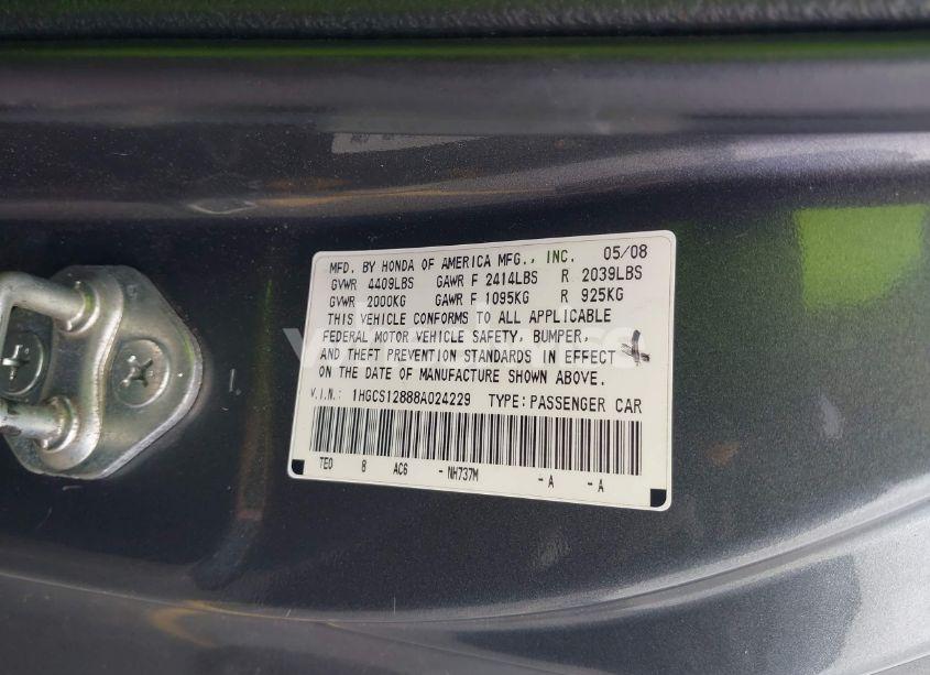 Photo 9 of 2008 Honda Accord 2.4 EX-L (VIN 1HGCS12888A024229)