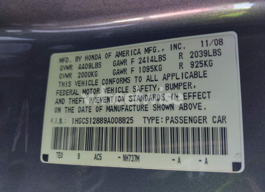 Photo 9 of 2009 Honda Accord 2.4 EX-L (VIN 1HGCS12889A008825)