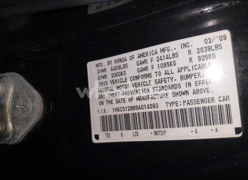Photo 9 of 2009 Honda Accord 2.4 EX-L (VIN 1HGCS12889A014060)
