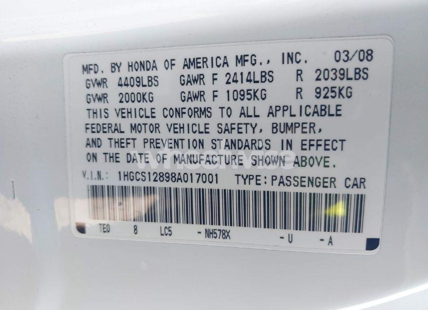 Photo 9 of 2008 Honda Accord 2.4 EX-L (VIN 1HGCS12898A017001)