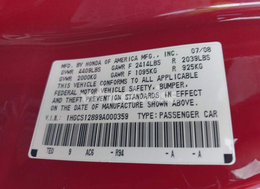 Photo 9 of 2009 Honda Accord 2.4 EX-L (VIN 1HGCS12899A000359)