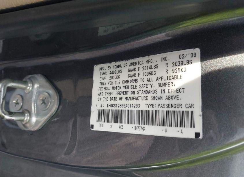 Photo 9 of 2009 Honda Accord 2.4 EX-L (VIN 1HGCS12899A014293)