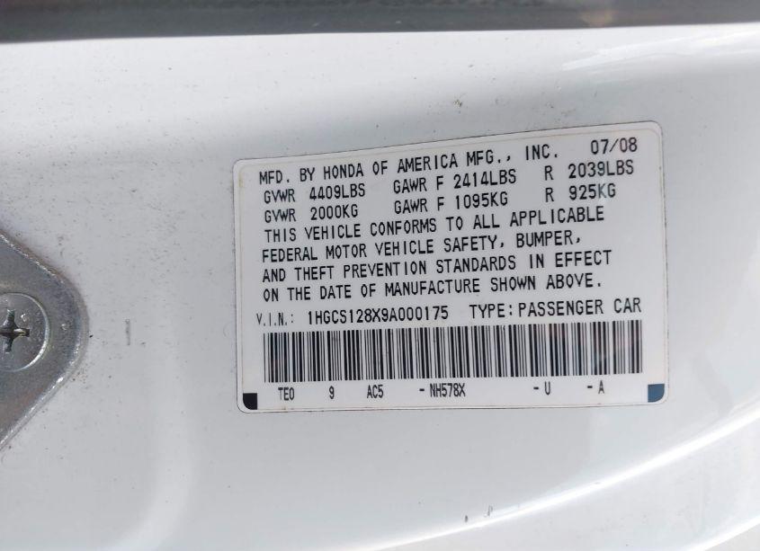 Photo 9 of 2009 Honda Accord 2.4 EX-L (VIN 1HGCS128X9A000175)