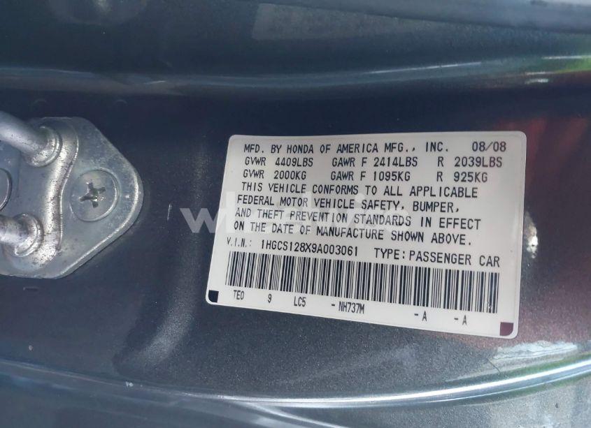 Photo 9 of 2009 Honda Accord 2.4 EX-L (VIN 1HGCS128X9A003061)