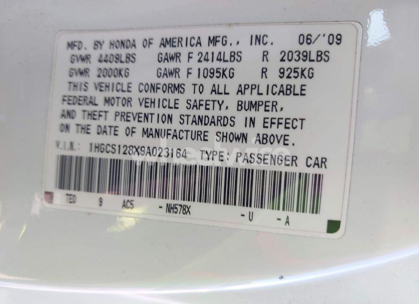 Photo 9 of 2009 Honda Accord 2.4 EX-L (VIN 1HGCS128X9A023164)