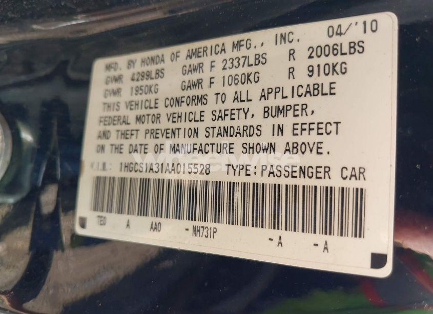 Photo 9 of 2010 Honda Accord 2.4 LX-S (VIN 1HGCS1A31AA015528)