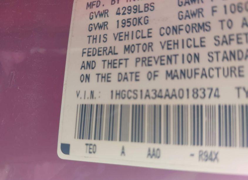 Photo 9 of 2010 Honda Accord 2.4 LX-S (VIN 1HGCS1A34AA018374)