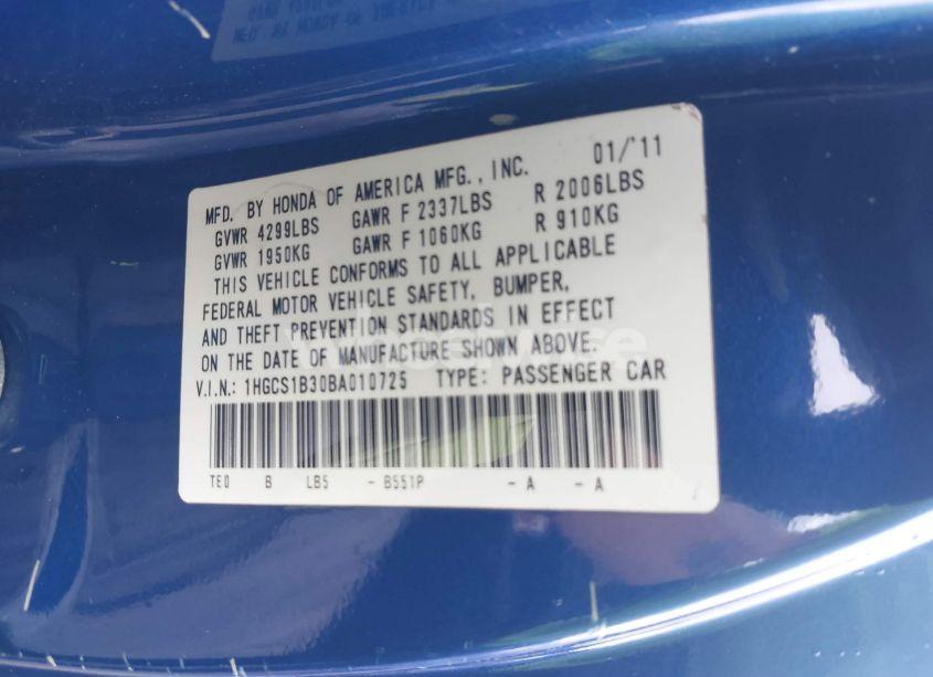 Photo 9 of 2011 Honda Accord 2.4 LX-S (VIN 1HGCS1B30BA010725)