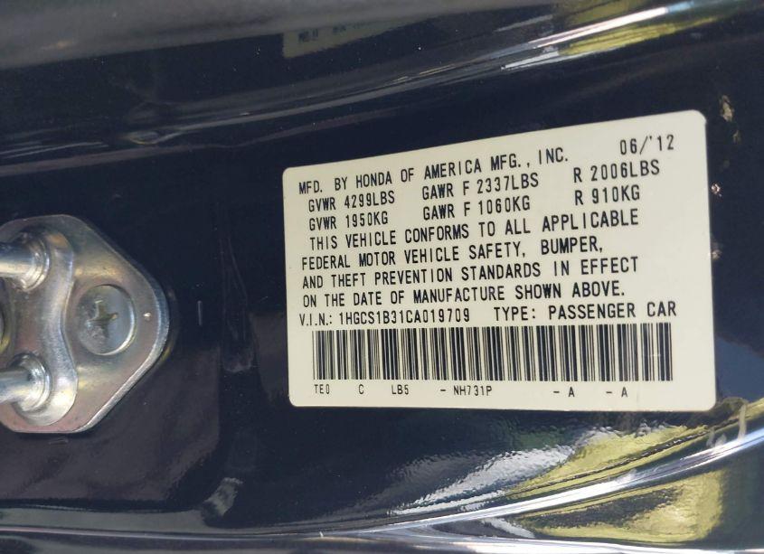 Photo 9 of 2012 Honda Accord 2.4 LX-S (VIN 1HGCS1B31CA019709)