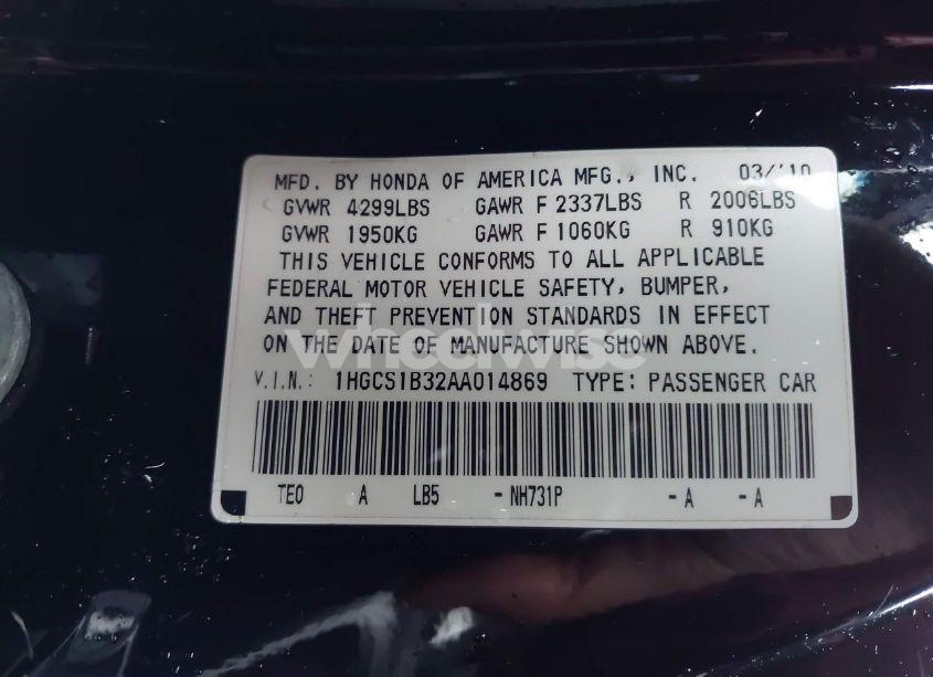Photo 9 of 2010 Honda Accord 2.4 LX-S (VIN 1HGCS1B32AA014869)