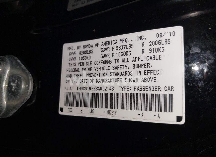 Photo 9 of 2011 Honda Accord 2.4 LX-S (VIN 1HGCS1B33BA002148)