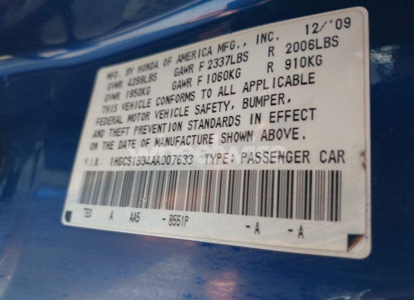 Photo 9 of 2010 Honda Accord 2.4 LX-S (VIN 1HGCS1B34AA007633)