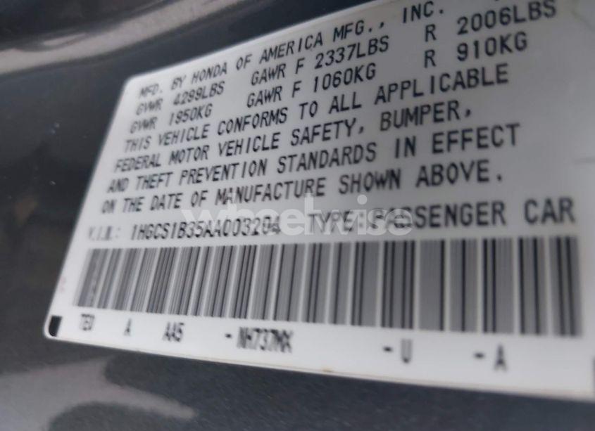 Photo 9 of 2010 Honda Accord 2.4 LX-S (VIN 1HGCS1B35AA003204)