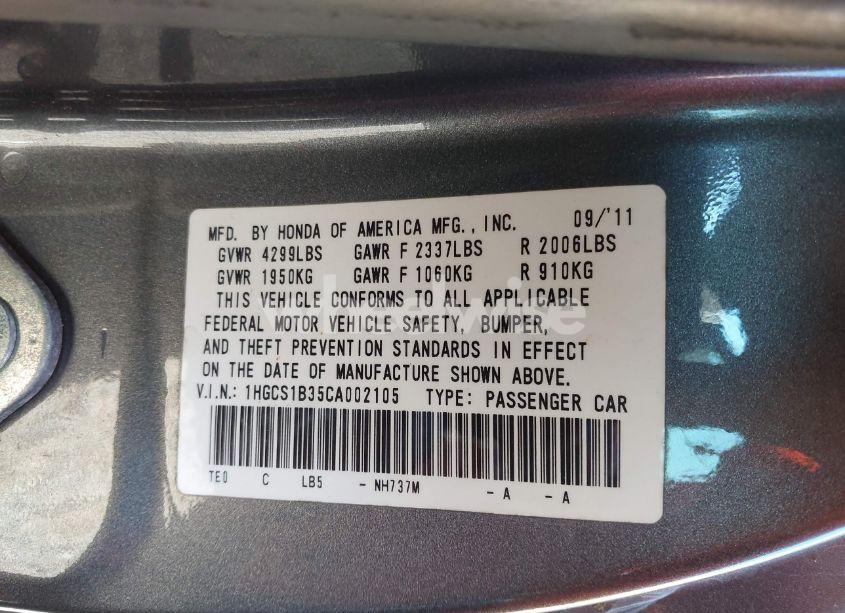 Photo 9 of 2012 Honda Accord 2.4 LX-S (VIN 1HGCS1B35CA002105)