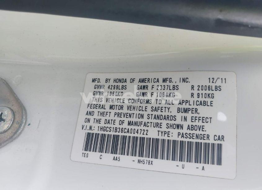 Photo 9 of 2012 Honda Accord 2.4 LX-S (VIN 1HGCS1B36CA004722)