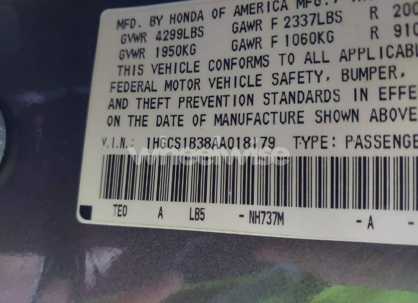 Photo 9 of 2010 Honda Accord 2.4 LX-S (VIN 1HGCS1B38AA018179)