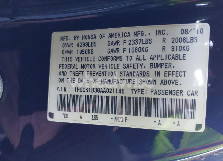 Photo 15 of 2010 Honda Accord 2.4 LX-S (VIN 1HGCS1B38AA021146)