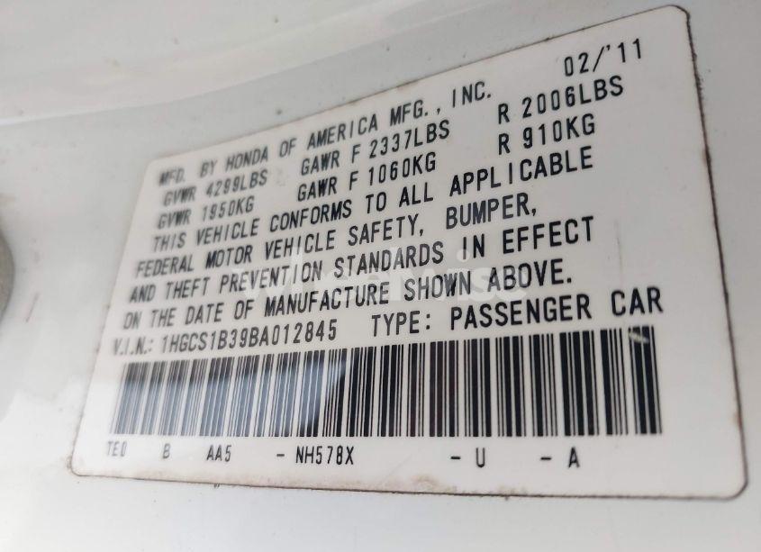 Photo 9 of 2011 Honda Accord LX-S (VIN 1HGCS1B39BA012845)