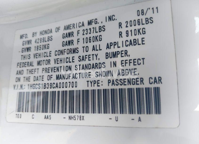 Photo 9 of 2012 Honda Accord 2.4 LX-S (VIN 1HGCS1B39CA000700)