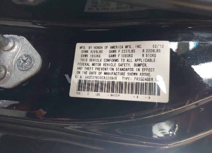 Photo 9 of 2012 Honda Accord 2.4 LX-S (VIN 1HGCS1B39CA009946)