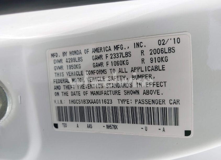 Photo 9 of 2010 Honda Accord 2.4 LX-S (VIN 1HGCS1B3XAA011623)