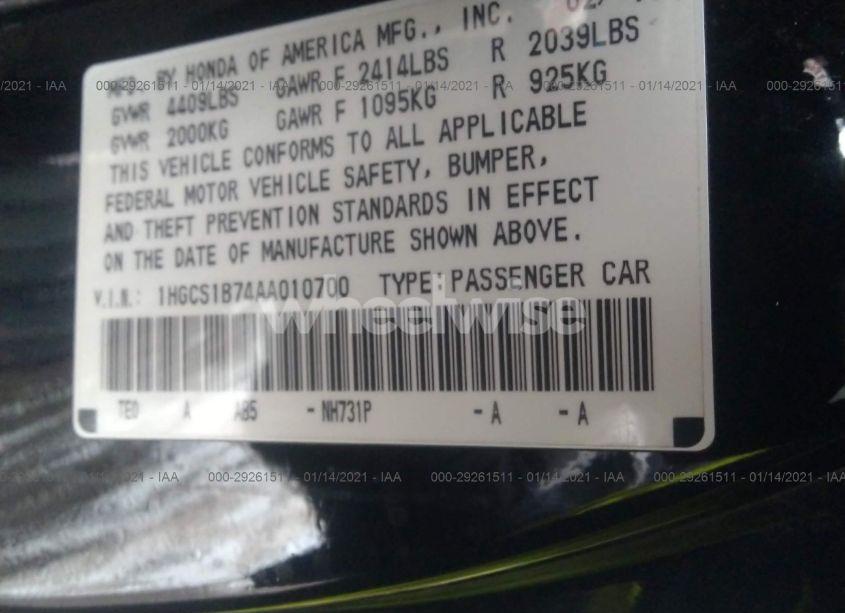 Photo 9 of 2010 Honda Accord 2.4 EX (VIN 1HGCS1B74AA010700)