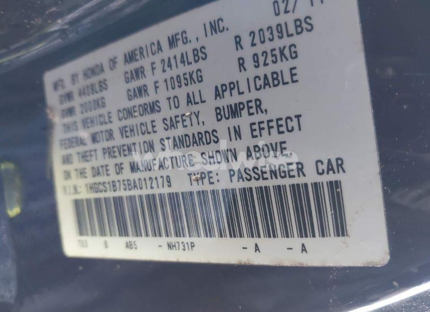 Photo 9 of 2011 Honda Accord 2.4 EX (VIN 1HGCS1B75BA012179)