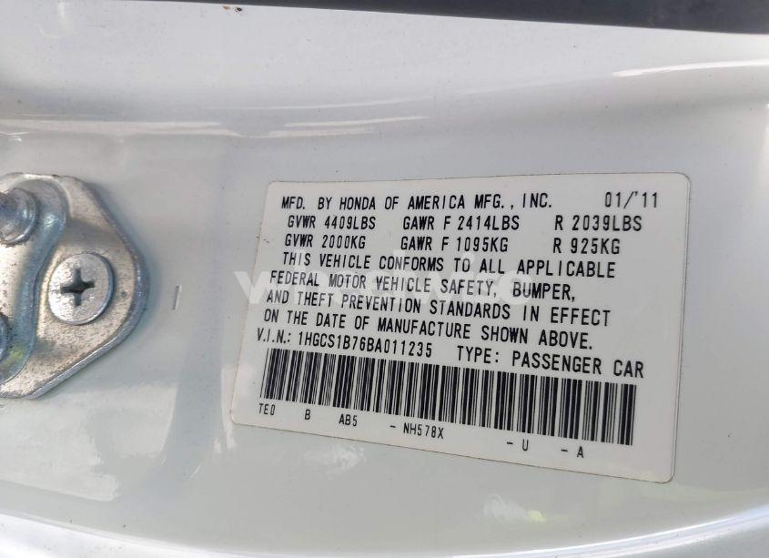 Photo 9 of 2011 Honda Accord 2.4 EX (VIN 1HGCS1B76BA011235)