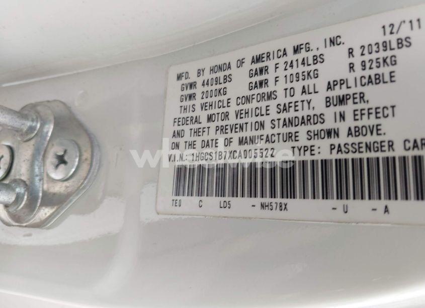 Photo 9 of 2012 Honda Accord 2.4 EX (VIN 1HGCS1B7XCA005522)