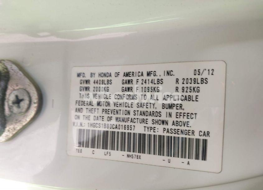 Photo 9 of 2012 Honda Accord CPE 2.4 EX-L/EX-L (VIN 1HGCS1B80CA016957)