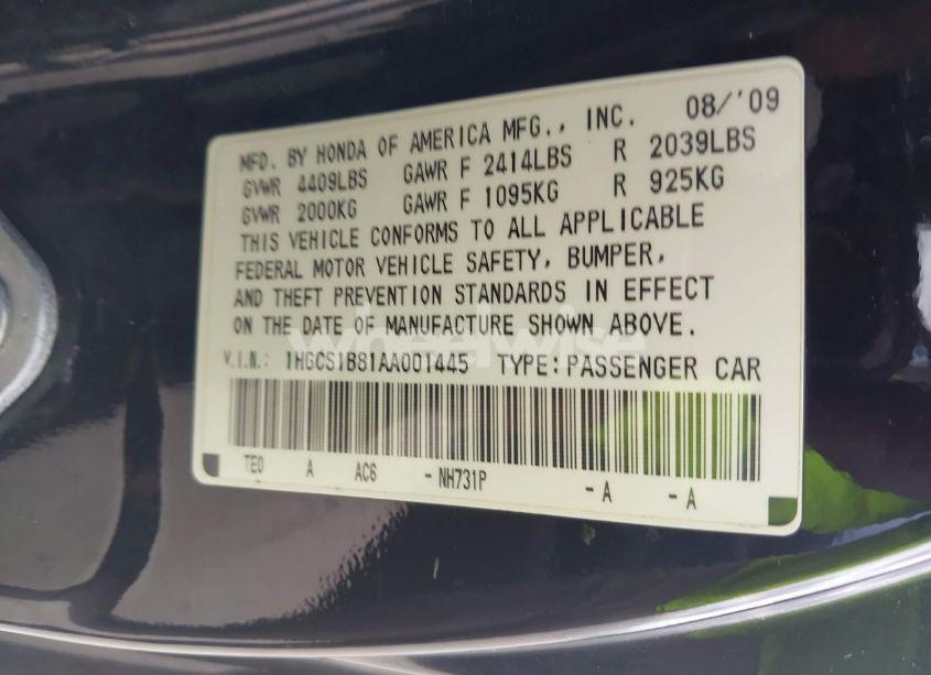 Photo 9 of 2010 Honda Accord 2.4 EX-L (VIN 1HGCS1B81AA001445)