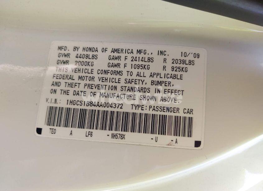 Photo 9 of 2010 Honda Accord 2.4 EX-L (VIN 1HGCS1B84AA004372)