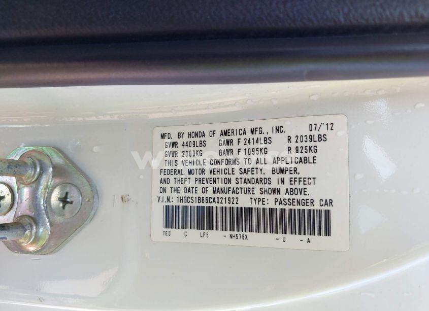 Photo 9 of 2012 Honda Accord 2.4 EX-L (VIN 1HGCS1B86CA021922)