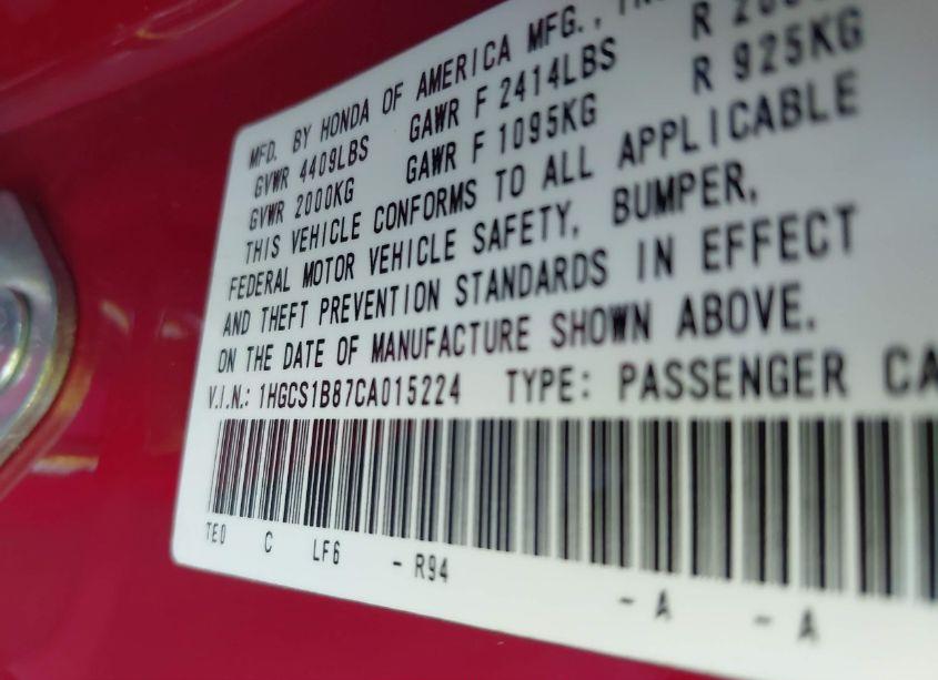 Photo 9 of 2012 Honda Accord 2.4 EX-L (VIN 1HGCS1B87CA015224)