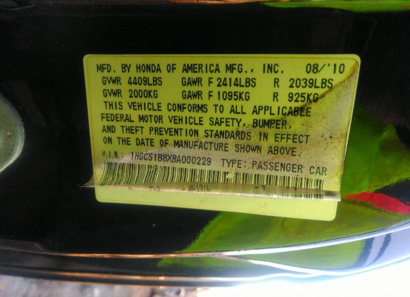 Photo 9 of 2011 Honda Accord 2.4 EX-L (VIN 1HGCS1B8XBA000229)