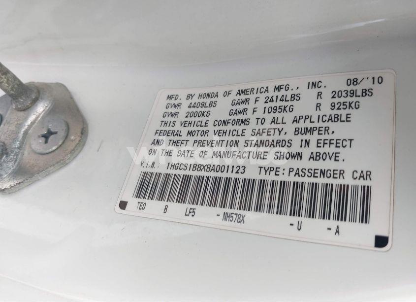 Photo 9 of 2011 Honda Accord 2.4 EX-L (VIN 1HGCS1B8XBA001123)